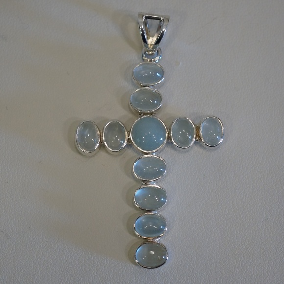 Jewelry - Sterling Silver (.925) Genuine Aquamarine Cross